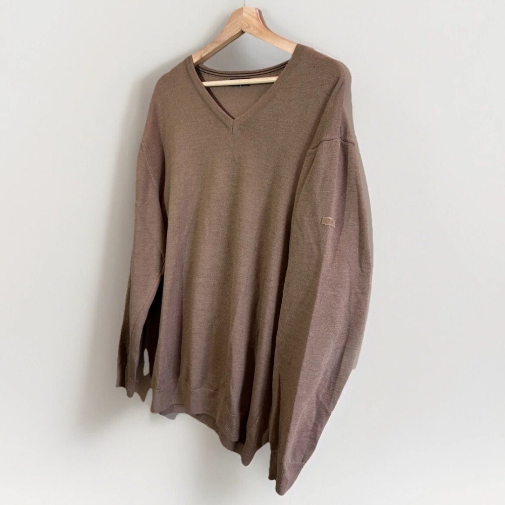BRAX Feel Good Mens Merino Wool V Neck Sweater Size XL Tall - Brown Modern Fit - Picture 2 of 9